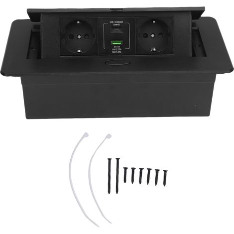 Boîte de prise de bureau 2 prises USB Type C 20W charge rapide multiprise encastrée pour maison centre commercial bureau noir (1/5)
