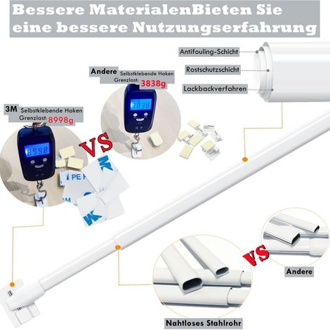 Tringle à rideaux télescopique sans perçage en 2 parties, barre de tension réglable pour fenêtre, convient aux longueurs de 80 à 120 cm