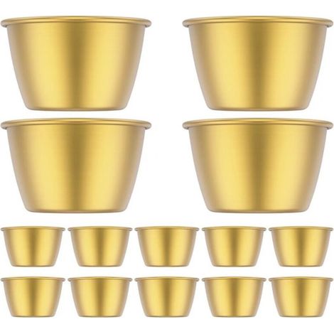 Lot de 12 bols à sauce en acier inoxydable, résistants à la chaleur, couleur or, contenance 45 ml (1/5)