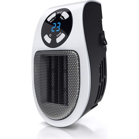 Mini chauffage soufflant céramique 500W - Mini radiateur soufflant avec télécommande - Minuterie 1 à 12h - Thermostat 15° à 30° - fiche électrique pivotante à 90° - salle de bain, bureau (1/3)