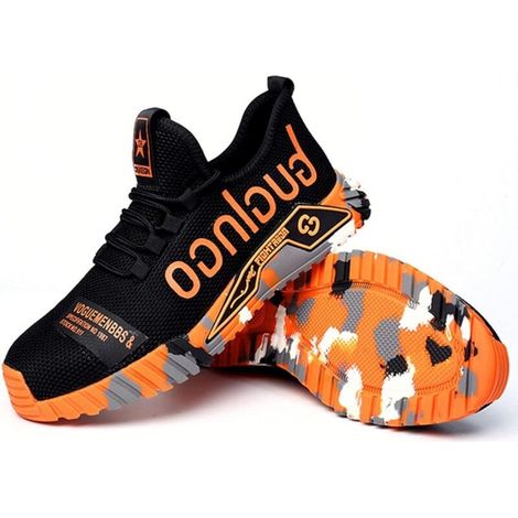 Safety Shoes, Steel Toe Sneakers, Lightweight Industrial Work Shoes, Breathable Mesh Sneakers. Orange, Size 45 (1/5)
