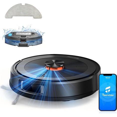 Aspiradora robot Teendow D10S Plus - 5000 Pa de potencia de succión, batería de 3200 mAh, depósito de 300 ml, 180 minutos de autonomía, 70 dB de silencio - Negra (1/5)