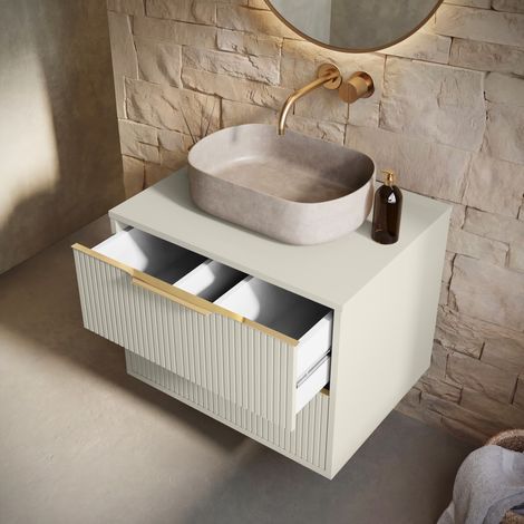 Badplaats – Meuble sous vasque 60 cm avec 2 tiroirs – Finition cashmere – Montage facile – Ouverture murale pour évacuation — vue 4