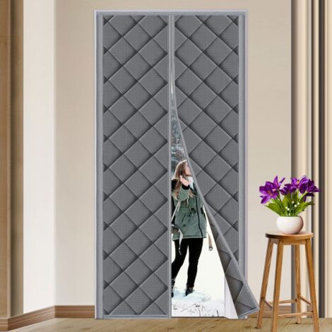 90x210cm Rideau Porte Isolation Thermique Magnétique Anti Froid, Obscurcissement, Insonorisation pour Balcon Salon Sous-sol Gris (1/4)