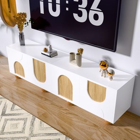 Meuble tv 175 x 38 x 50 cm vintage effet bois avec 4 portes, design bas pour salon (1/5)