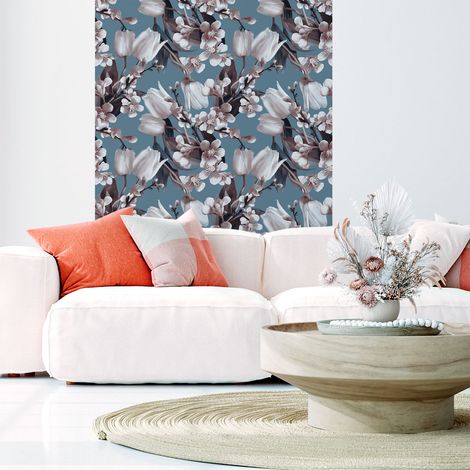 Papier peint intissé pré-encollé - TULIPES ET FLEURS DE CERISIER - 1 rouleau de 300x60cm (1/5)