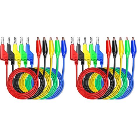 10 pièces Stackabe Fiche Banane vers Pinces Crocodile Fils de Test 5 Couleurs Cables électriques Souples et Flexibles pour Tests électriques Multimètre 500V/5A (1/5)