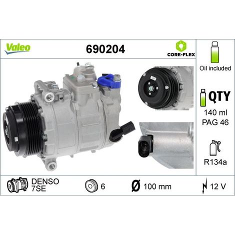 Compresseur, climatisation VALEO 690204 VW 2E0820803F 2E0820803H 2E0820803J