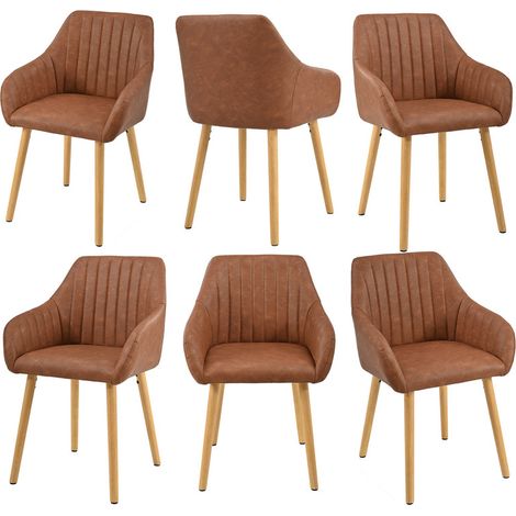 Goeurvant Minimalistische Esszimmerstühle mit bequemer Rückenstütze, ergonomischen Armlehnen und stabilen Holzbeinen - 6er Set – Braun