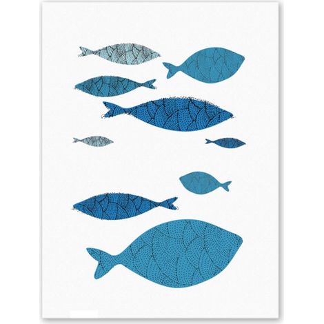 Conjunto de 3 piezas de arte de pared con peces de dibujos animados para oficina, sala de estar, cocina, estilo escandinavo (30 x 40 cm), material de lienzo de alta resolución, estilo moderno. (1/5)