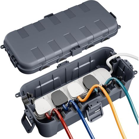 Boîte à Câbles Étanche, Boite Etanche Electrique Exterieur Gris Medium (29 × 13,2 × 10 cm),Étanchéité IP54,Idéales pour Extérieur (Protéger Rallonges,Multiprises,Fiches Coudées) (1/5)