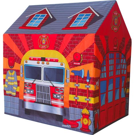 Tenda da Gioco per Bambini 95x72x105 cm Struttura in Plastica Tubolare Pompieri Rosso (1/3)