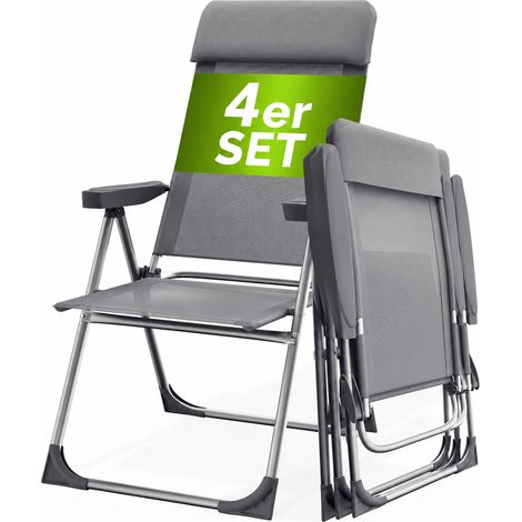 Casaria Gartenstuhl 4er Set Hochlehner 6-fach Verstellbar Alu Klappbar mit hoher Armlehne Kopflehne Liegefunktion Faltbar Camping Campingstuhl Klappstuhl Grau (1/7)