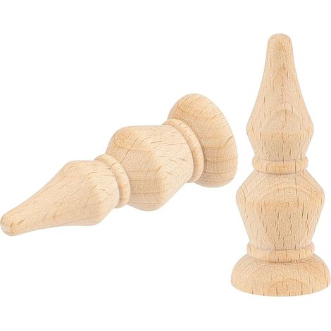 2 pièce de Fleurons en Bois de Hêtre Brut Embouts de Tringle à Rideau de 5x2cm Embouts Décoratifs Artisanaux pour Poteau de Lit Couronne de Mât de Drapeau Fauteuil à Bascule (1/5)