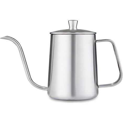 Caffettiera a collo d'oca, 600 ml/21 oz - acciaio inox 304, beccuccio lungo, beccuccio a collo d'oca stretto e delicato, gocciolatore manuale, argento. (1/5)