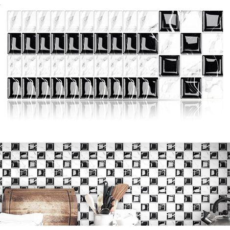 Stickers Carrelage 15x15cm,Carreaux Adhésif Cuisine 3D en PVC Adhesif Brique, Carrés Pour Cuisine Stickers Carrelage, Carrelage Adhésif Mura Pour Cuisine, Salle de Bains, Balcon,10 Pièces (1/5)