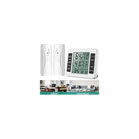 Rnemitery – Kabelloses Thermometer für Kühlschrank und Gefrierschrank – 2 Sensoren – Akustischer Alarm – Messbereich -10 bis 60 °C – Großes LCD-Display – Crezuo