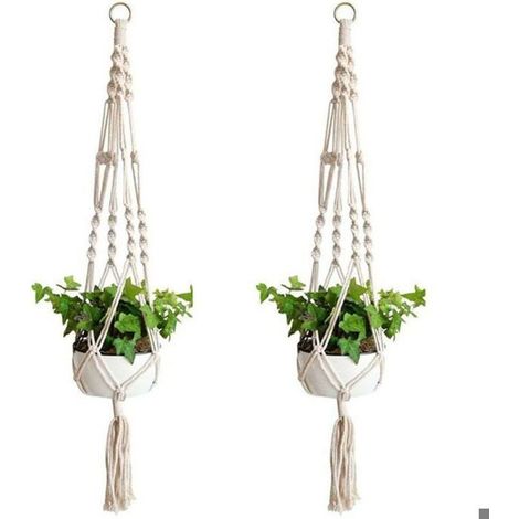 2 suspensions macramé pour plantes – panier corde coton – pots muraux (1/4)