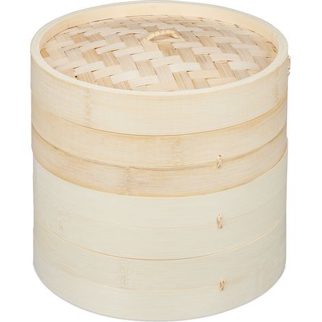 Pentola a vapore tradizionale in bambù a 3 livelli 24 cm per cucina sana verdure Dim Sum naturale 130010366