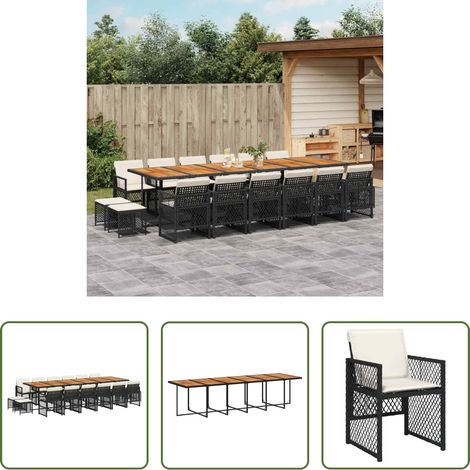 Essgruppe - 17-tlg. Garten-Essgruppe mit Kissen Schwarz Poly Rattan (1/5)