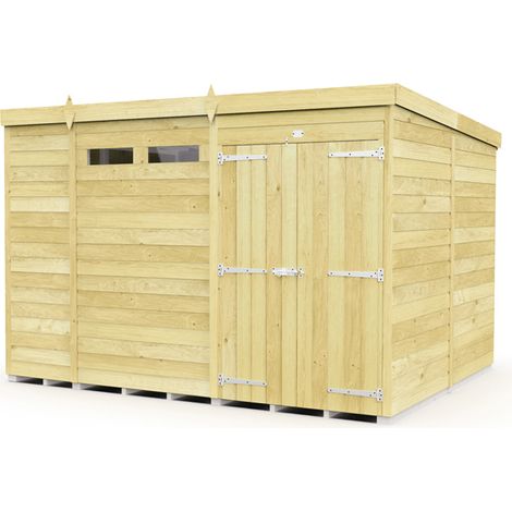 10 x 8 Feet Pent Security Shed - Double Door - Wood - L231 x W302 x H201 cm