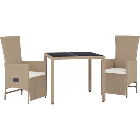 vidaXL 3 Piece Garden Dining Set with Cushions Beige Poly Rattan (1/5)