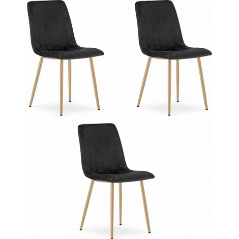 Silla Lava - terciopelo negro / patas color madera x 3 (1/5)