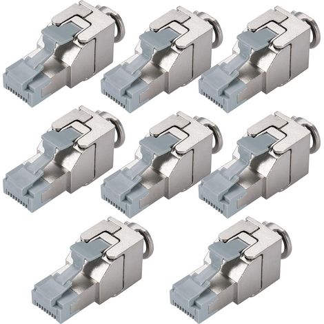 Packung mit 8 werkzeuglos montierbaren, vollständig geschirmten (STP/FTP) CAT7 RJ45 Keystone-Modulen für 10 Gbit/s bei 600 MHz, kompatibel mit AWG 22-26, PoE-kompatibel, für Patchpanels und Netzwerk-B (1/5)