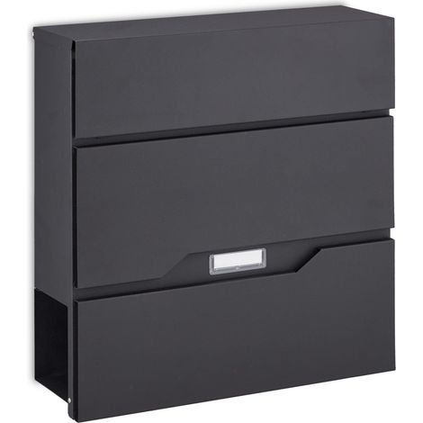现代壁挂式信箱带报纸架 40 x 30 x 10 cm 黑色钢 130011280 (1/5)