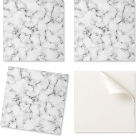 Juego de baldosas vin铆licas autoadhesivas con estampado para sal贸n, dise帽o m谩rmol veteado, 20x20x20 cm
