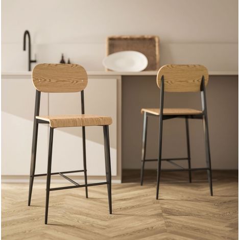 Silla bar cocina industrial con reposapiés natural OKMYHOME (1/5)
