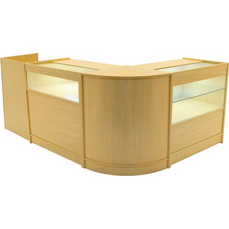 Comptoirs de Vente MDF Érable LED Blancs Intégrés Ensemble Gravity B900, C900, CM60, TB60 3 Étagères Portes Coulissantes Verouillables Rangement Commerciale Réception Bureau Vêtements [Clés INCLUS] (1/5)