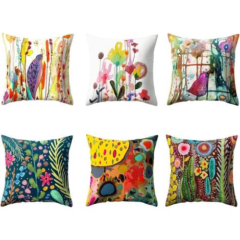 Set mit 6 Sofakissenbezügen, Vogel- und Blumenmuster, 45 x 45 cm