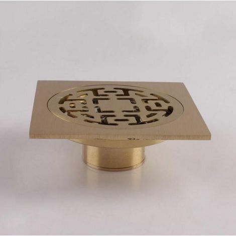 Quadratischer Duschablaufstopfen aus Messing, 10 cm × 10 cm.