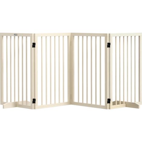 Barrière de Sécurité pour Chien, Barrière de Protection Modulable Pliable à 4 Panneaux, Clôture pour Animal Domestique en Bois avec Pieds de Support - Dim. 206 x 35,5 x 76 cm (1/5)