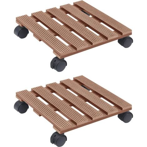Chariots pour plantes, 2 unités, marron, 30x30x7,5 cm, matériau composite bois-plastique. (1/5)