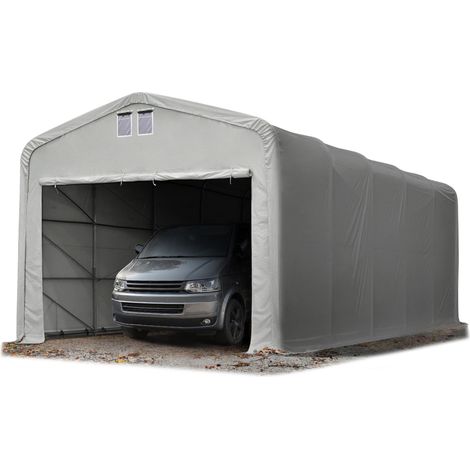 5x10m tente-garage de stockage, porte 4,1x3,5m, toile PVC d'env. 720 g/m², anti-feu