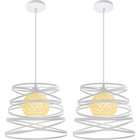2 Stück Industrielle Pendelleuchte E27 Spirale Metall Lampenschirm Vintage Hängelampe für Schlafzimmer Wohnzimmer Küche Esszimmer Cafét (30cm, Weiß)