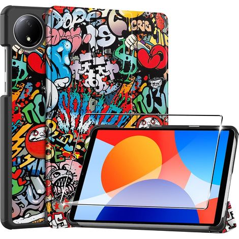 Coque pour Xiaomi Redmi Pad SE 8.7" (2024), Ensemble de Protection pour Tablette avec 1 Protecteur d'écran, Fonction Support Vertical - Graffiti (1/5)