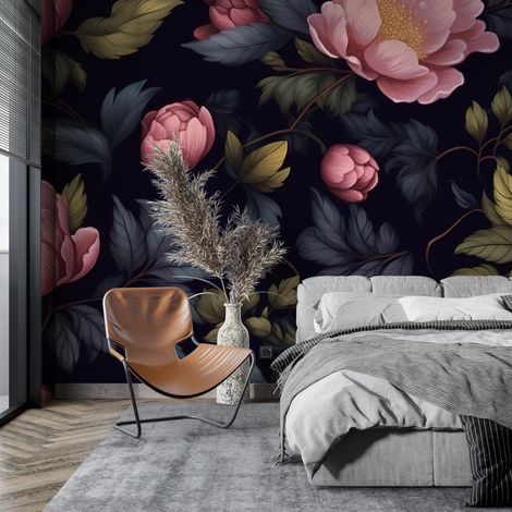 Papier Peint Floral - Fleurs de Pivoine Nocturnes - 150 x 250 cm (1/2)