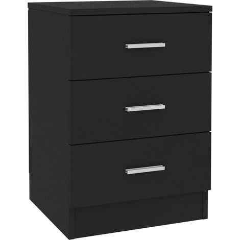 Mesita de noche con 3 cajones 38 x 35 x 56 cm madera contrachapada negra DEC034380