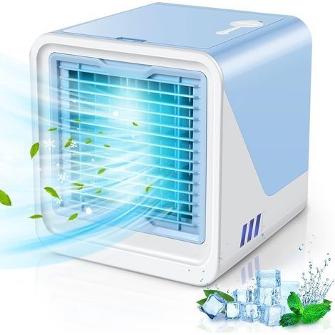 Petit climatiseur portable 3 en 1 - Humidificateur d'air compact par évaporation - Ventilateur de bureau à 3 vitesses de vent - Convient pour la maison et le bureau,bleu (1/5)