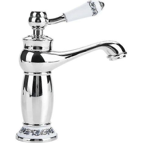 Robinet de lavabo rétro, mitigeur en laiton et céramique pour évier de cuisine, en porcelaine bleue et blanche à col long, motif floral vintage, avec arrivée d'eau chaude/froide.