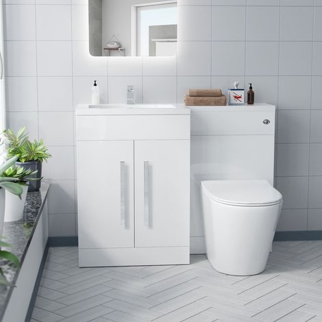 Aric LH 1100mm Vanity Basin Unit, WC Unit & Ellis Back To Wall Toilet White (1/5)