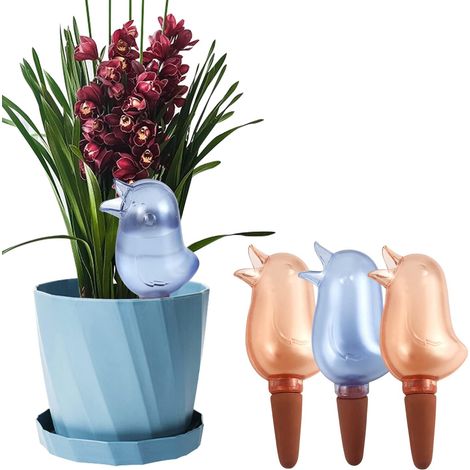 cônes d'arrosage en forme d'oiseau – Piquets d'arrosage automatique pour plantes d'intérieur – Arrosage automatique – Rouge et bleu (1/4)