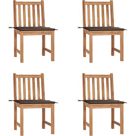 Chaises de jardin lot de 4 avec coussins Bois de teck massif (1/5)