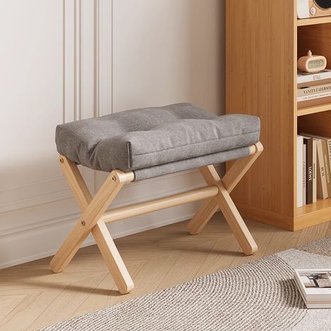 Tabouret pliant en bois massif pour se chausser – Petite banquette portable et décontractée pour entrée (46 x 30 x 44 cm) (1/2)
