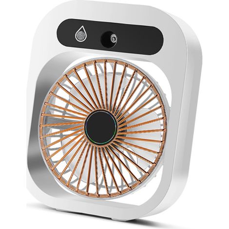 Mini ventilateur humidificateur à brumisation, haute puissance USB, silencieux, mini ventilateur humidificateur rechargeable pour bureau/dortoir, blanc. (1/5)