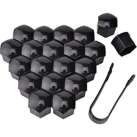 Lot de 20 cache-écrous de roue de voiture, vis de fixation, 17 mm, noir, compatible avec la plupart des modèles. (1/4)