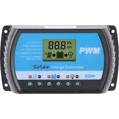 Contrôleur de charge solaire PWM 12V/24V 10A avec écran LCD et port USB